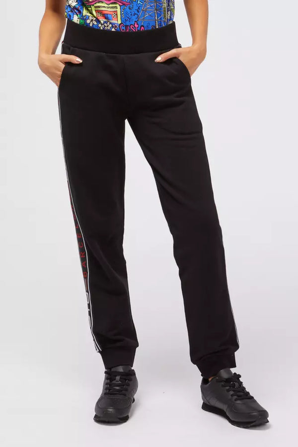 Pantalones de chándal negro elegantes con bandas laterales del logotipo