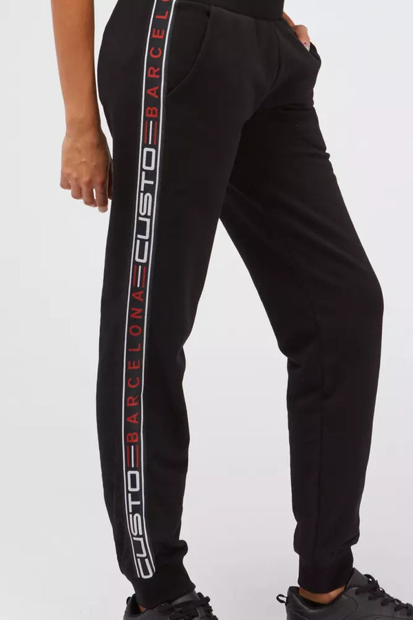 Pantalones de chándal negro elegantes con bandas laterales del logotipo