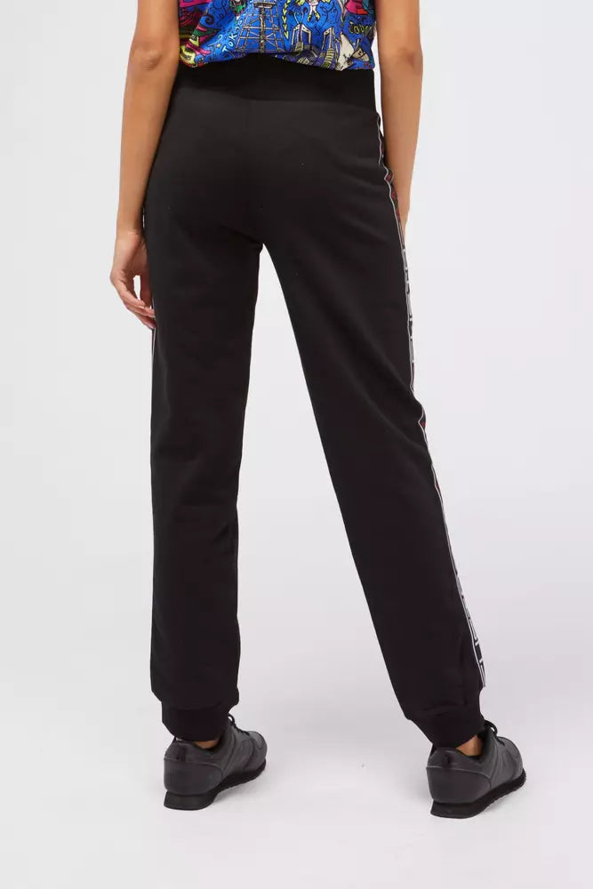 Pantalones de chándal negro elegantes con bandas laterales del logotipo