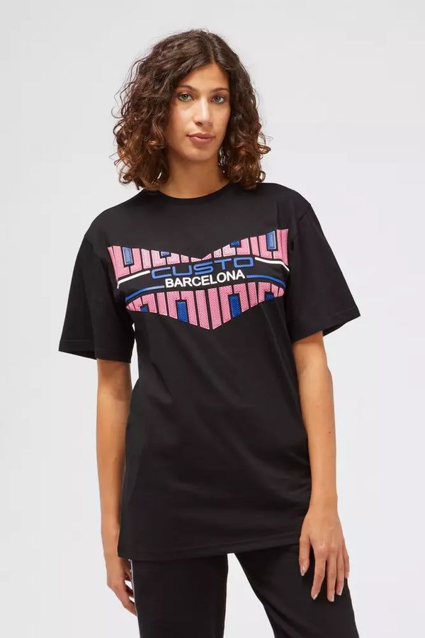 Camiseta de algodón negro elegante con estampado artístico