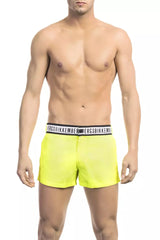 Schlanke gelbe Micro -Schwimmshorts mit Kontrastband