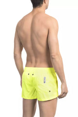 Schlanke gelbe Micro -Schwimmshorts mit Kontrastband