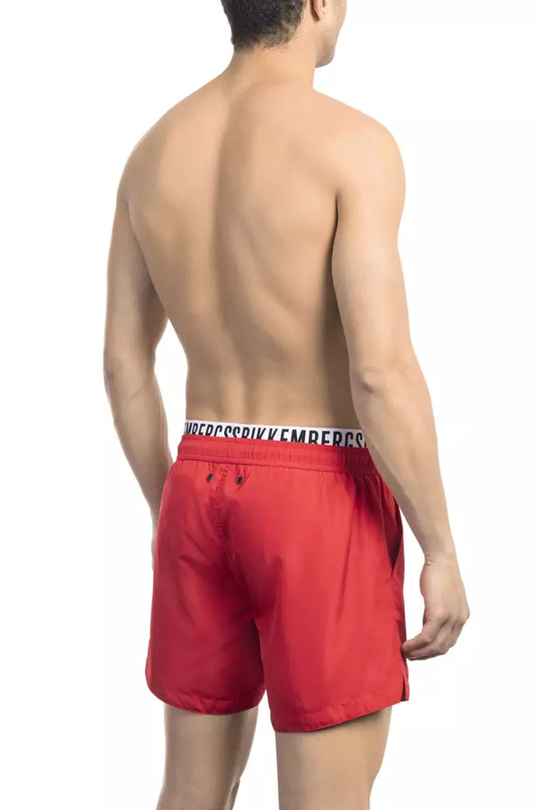 Pantalones cortos de natación rojos con cintura de marca