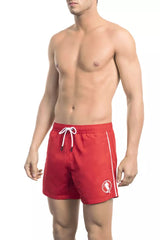 Pantalones cortos de natación rojos elegantes con estampado frontal dinámico