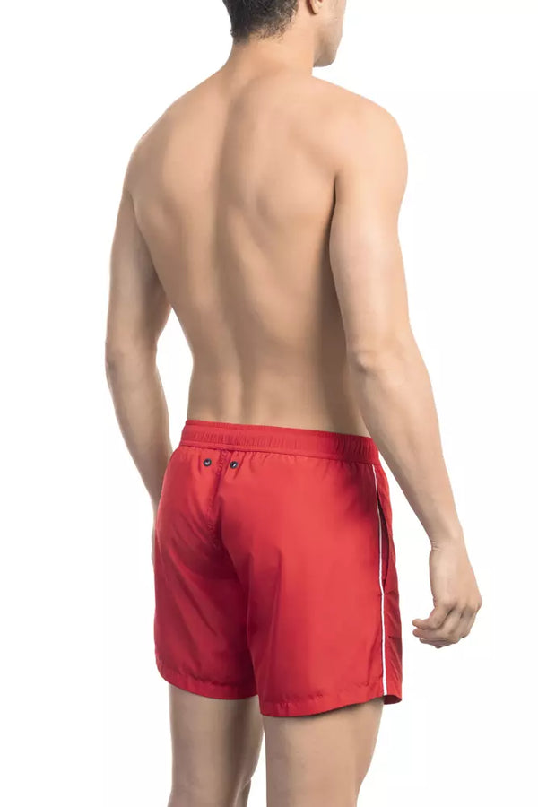 Pantalones cortos de natación rojos elegantes con estampado frontal dinámico