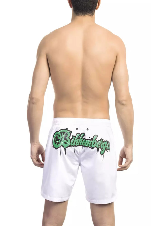 Eleganti pantaloncini da bagno bianco con dettaglio del logo