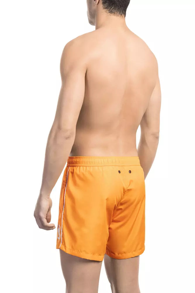 Short de natation des hommes oranges vibrants avec imprimé avant