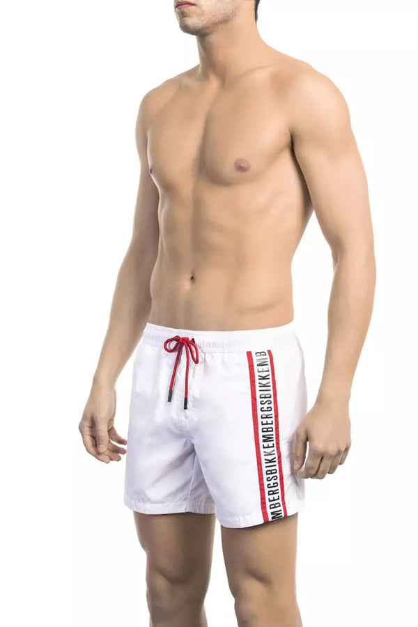 Elegante weiße Schwimmshorts mit ikonischem Banddetail