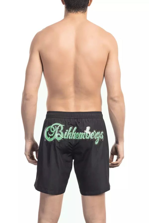 Elegantes pantalones cortos de natación del logotipo negro