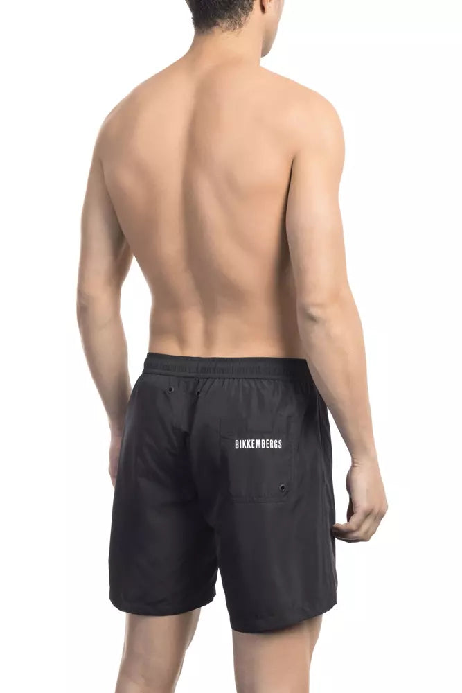 Black Polyester Men Swim Short