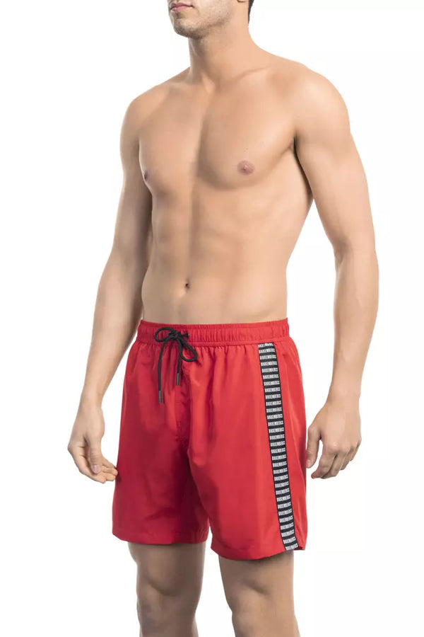 Red Polyester Men Swimwear