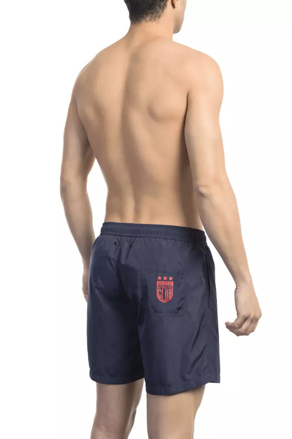 Pantalones cortos de natación con estampado lateral azul elegante