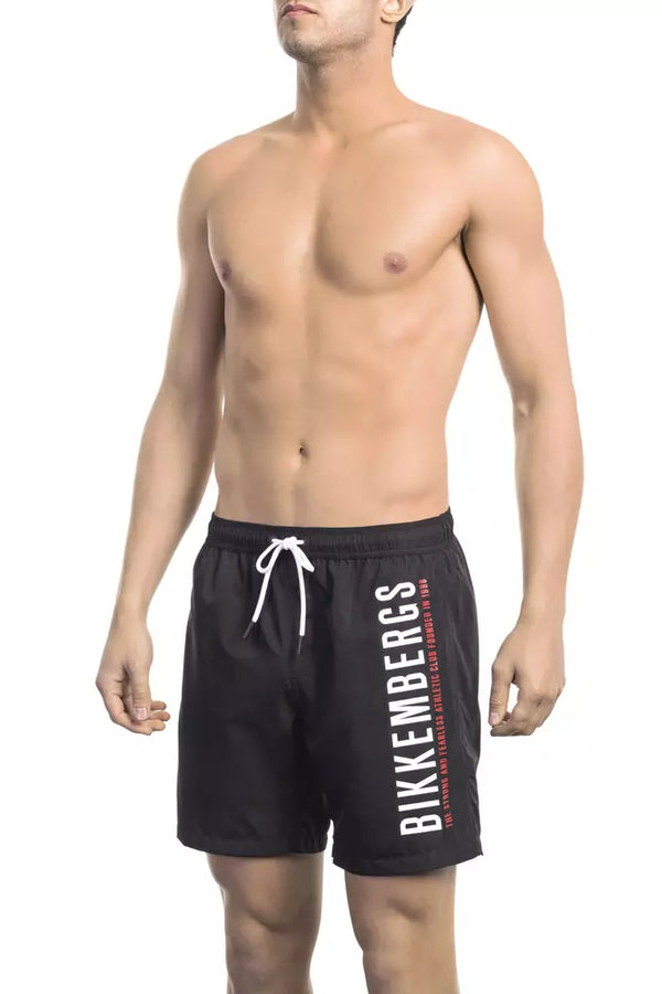 Sleek Black Swim Shorts con estampado lateral