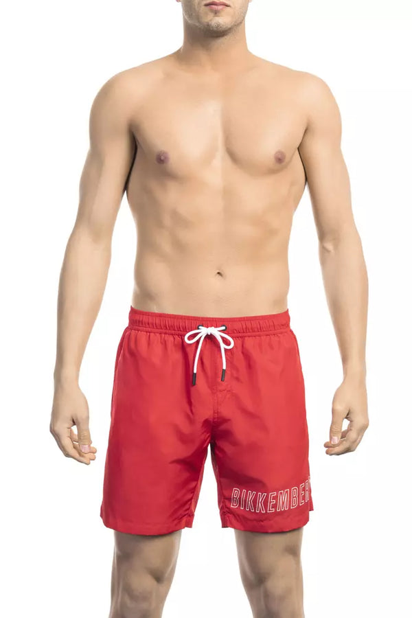 Red Polyester Men Swimwear