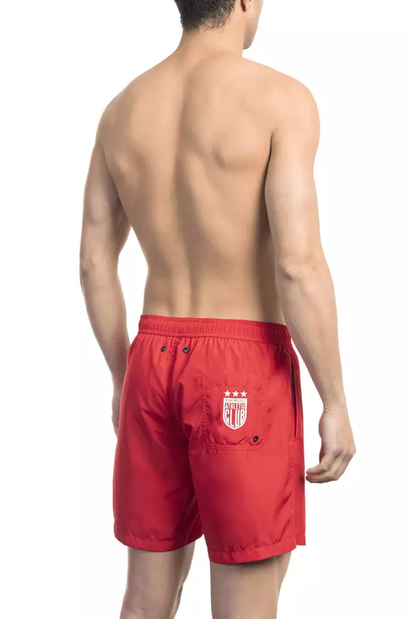 Red Polyester Men Swim Short