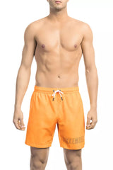 Pantalones cortos de natación de color naranja eléctrico con estampado icónico