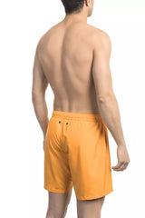 Pantalones cortos de natación de color naranja eléctrico con estampado icónico