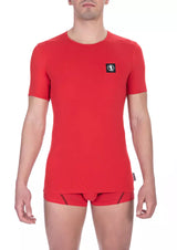 Camiseta de cuello de la tripulación roja deslumbrante