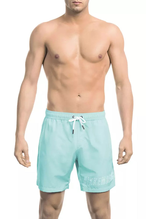 Light Blue Polyester Men Swim Short