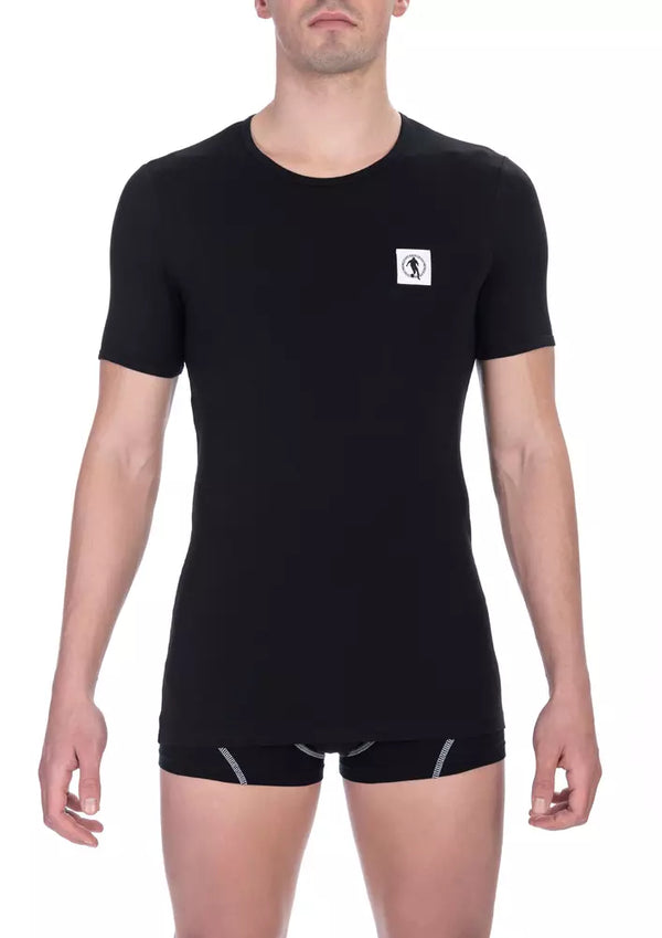 Elegante camiseta de cuello de la tripulación en negro