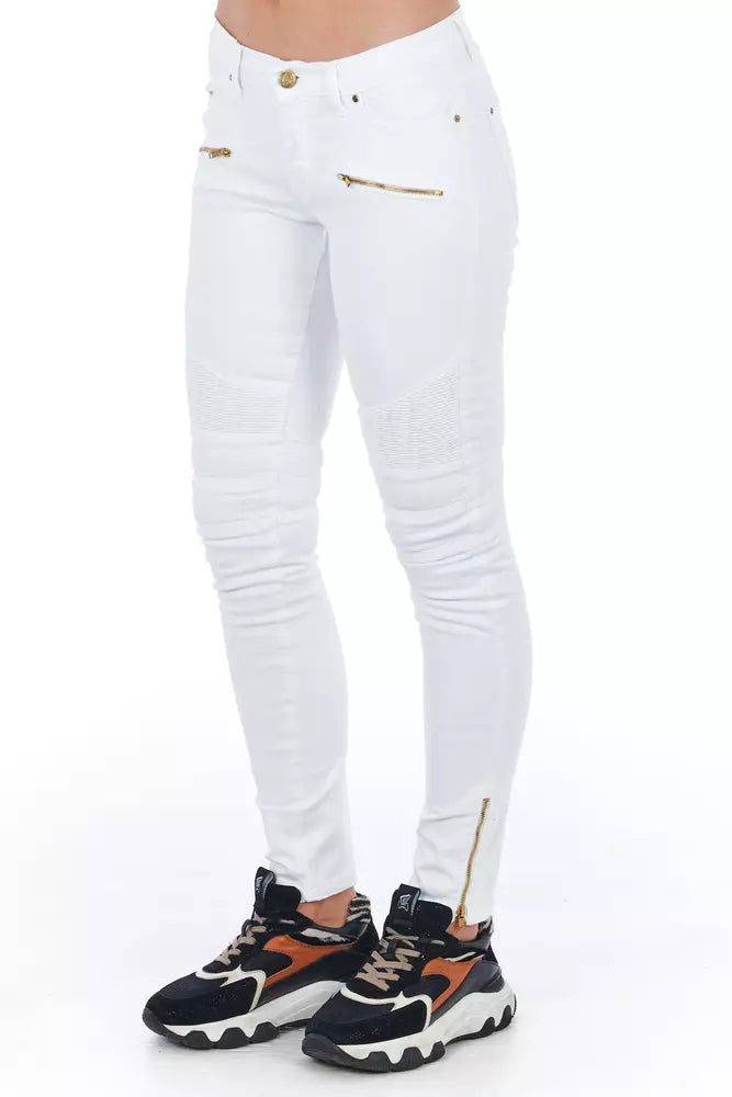 Chic Biker-Inspired White Stretch Denim Jeans