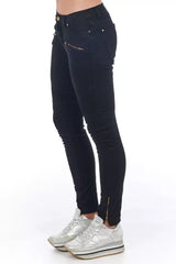 Eleganter Biker Stretch Denim Jeans in Schwarz