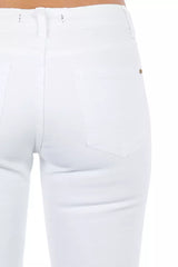 Chic Biker-Inspired White Stretch Denim Jeans