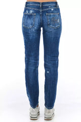 Jeans di lavaggio usurati in misto di cotone blu