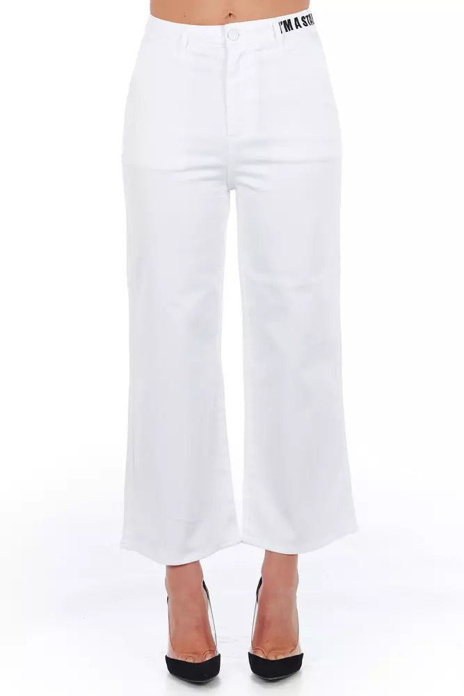 White Cotton Women Cropped Trouser