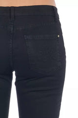 Eleganti jeans in denim elastico motociclista in nero