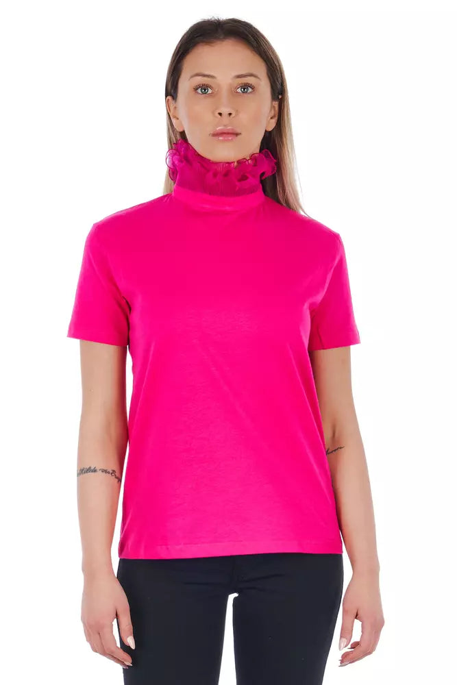 Tee de cuello alto de encaje rosado elegante