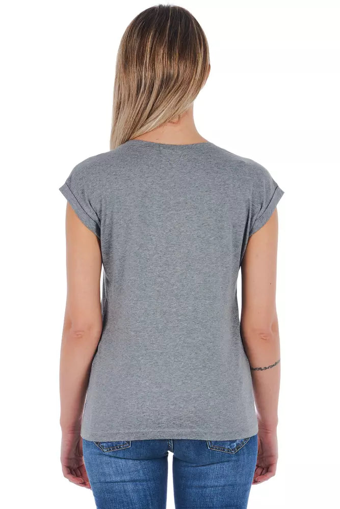 Schick grau bedrucktes Baumwoll -T -Shirt