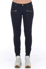 Eleganter Biker Stretch Denim Jeans in Schwarz