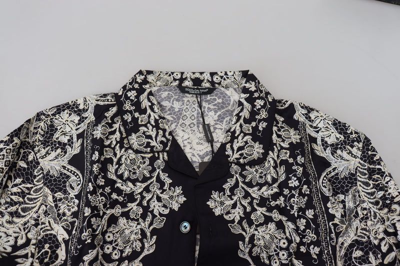 Elegante camicia barocca floreale in raso