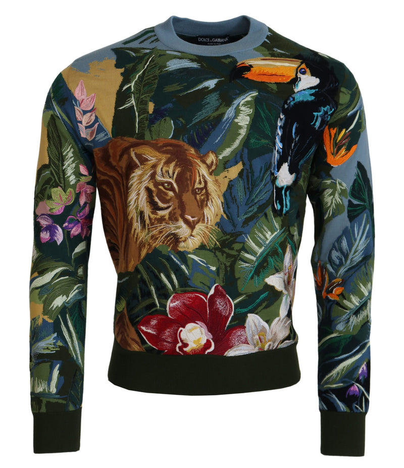 Pull à laine brodé de la jungle