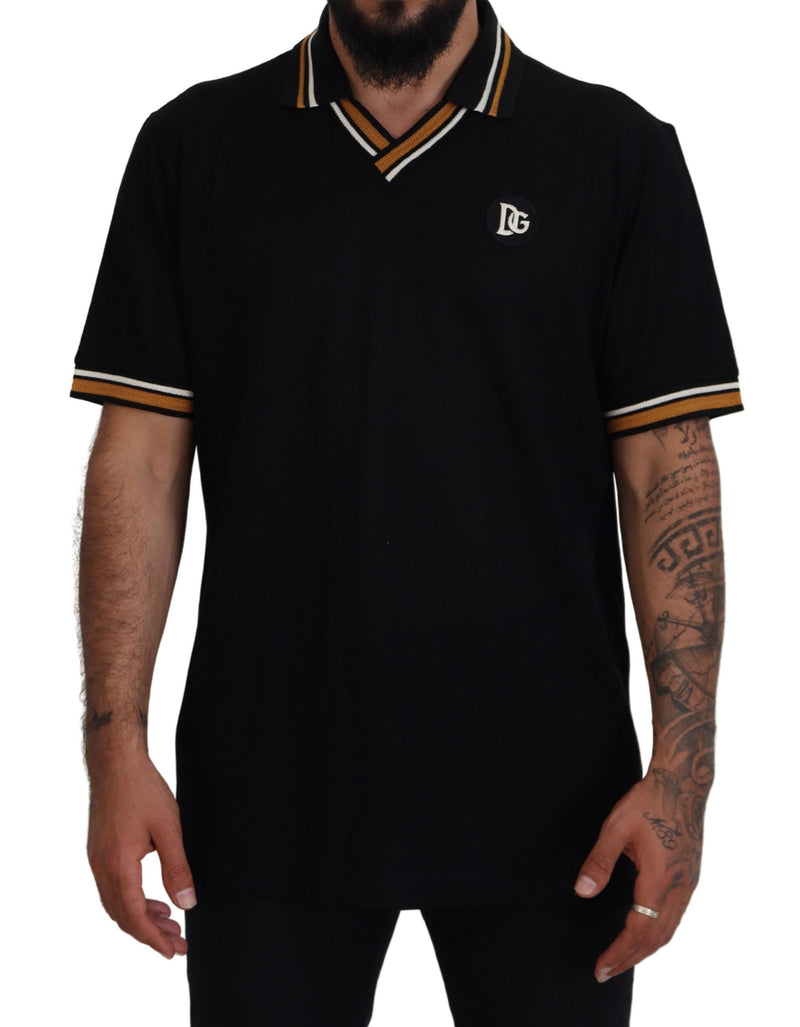 Elegante camiseta de polo de seda negra