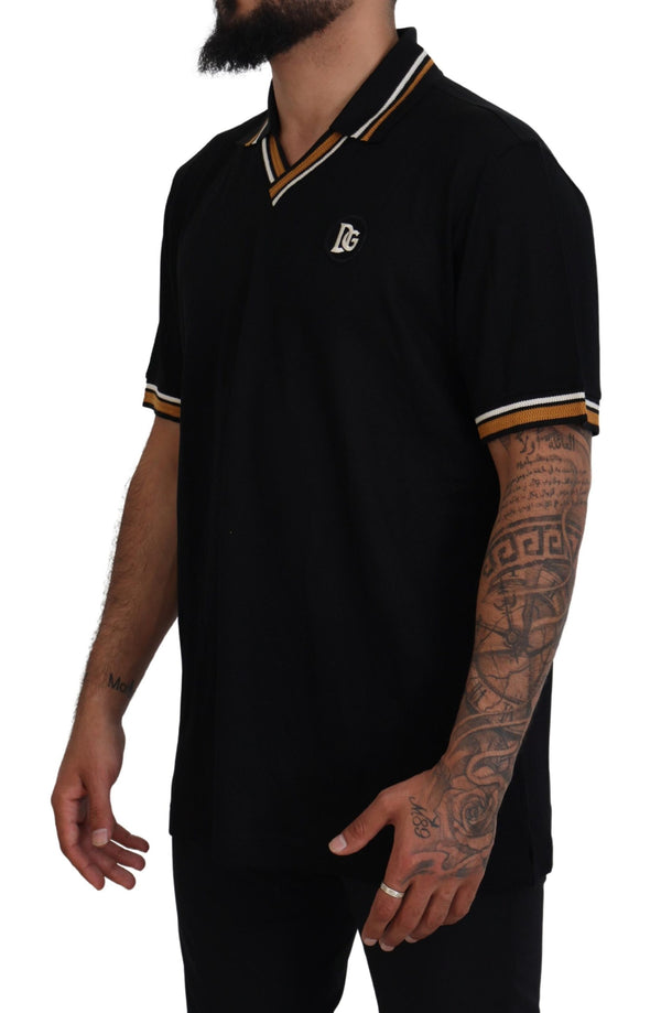 Elegante camiseta de polo de seda negra