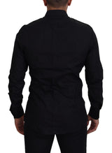 Elegante camicia in fit nero in fit nero con ricamo a corona