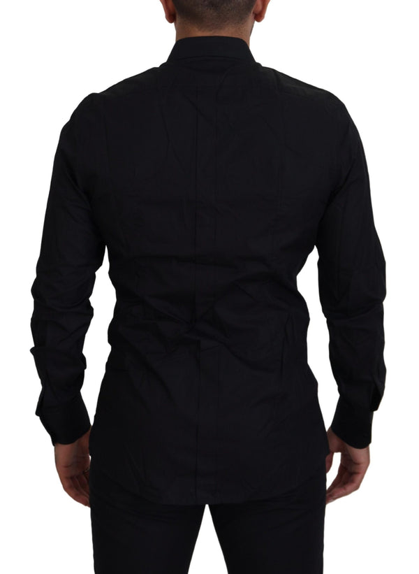 Elegant Black Slim Fit Shirt avec broderie couronne