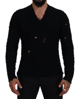 Eleganter schwarzer Wollblech-V-Ausck-Pullover