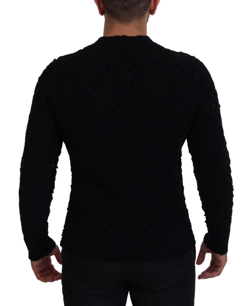 Eleganter schwarzer Wollblech-V-Ausck-Pullover