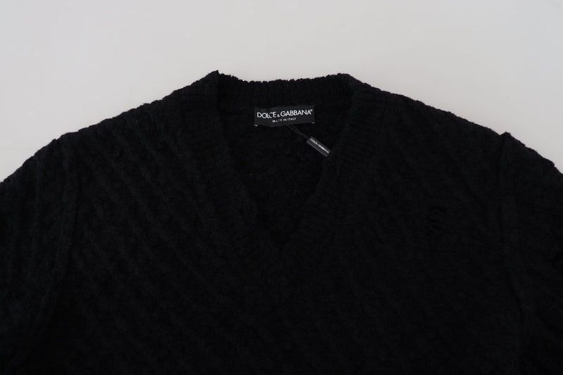 Κομψό μαύρο πουλόβερ V-Neck Black Wool