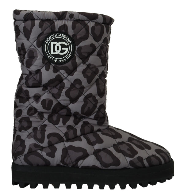 Elegante graue Leopard -Mid -Kalb -Stiefel