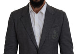 Blazer élégant en laine gris avec broderie de la couronne d'abeille