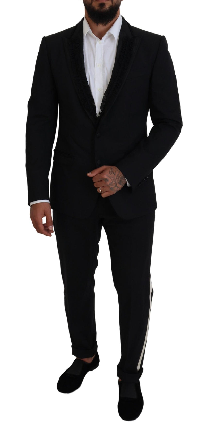 Elegante blazer de noche negro forrado de seda