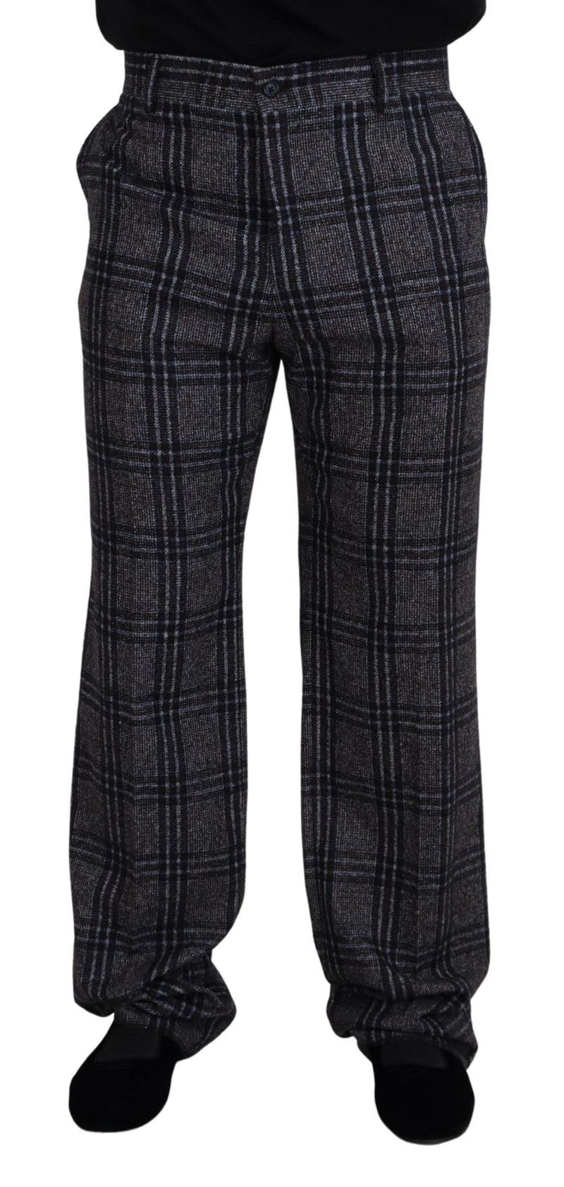 Élégant pantalon d'alpaga à carreaux gris