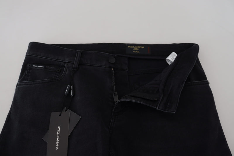 Pantalon en jean mélange en coton noir élégant