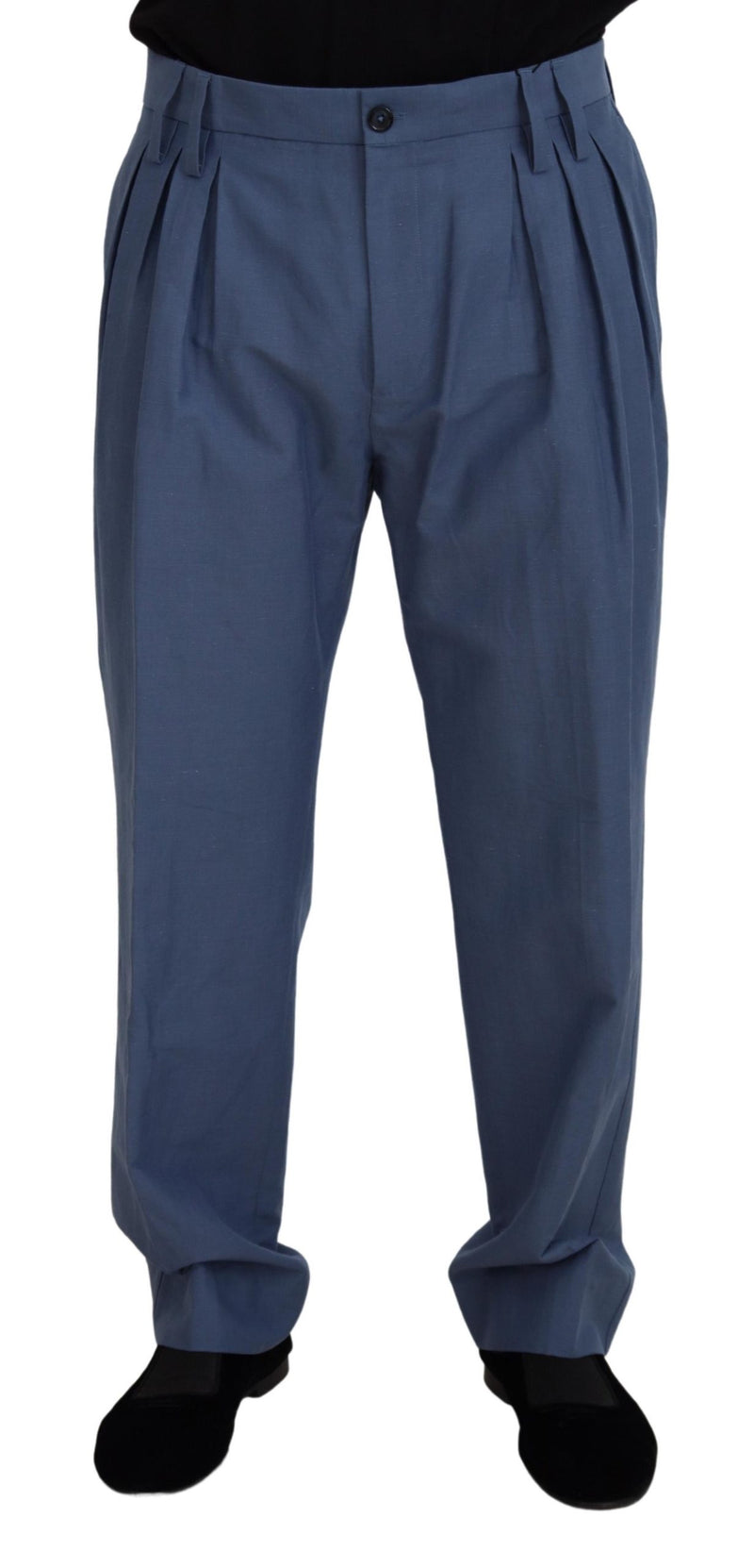 Elegantes pantalones de mezcla azul de lino azul