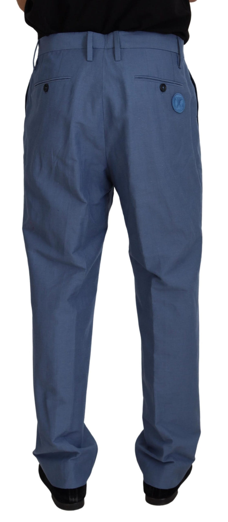 Elegantes pantalones de mezcla azul de lino azul