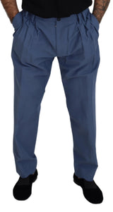 Elegantes pantalones de mezcla azul de lino azul